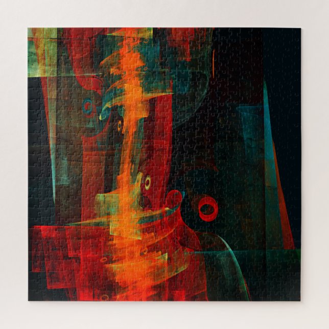 Puzzle Eau Orange Rouge Bleu moderne Art Abstrait Motif (Vertical)