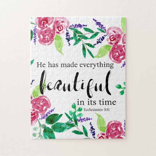 Puzzle Ecclesiastes Bible Verse Aquarelle Fleurs mignonne (Vertical)
