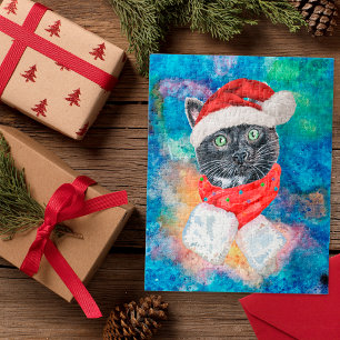 Puzzle Écharpe de Noël à aquarelle Chat Noir Noël