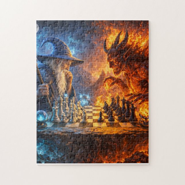 Puzzle Échec éternel : Duel d'échecs entre un magicien et (Vertical)