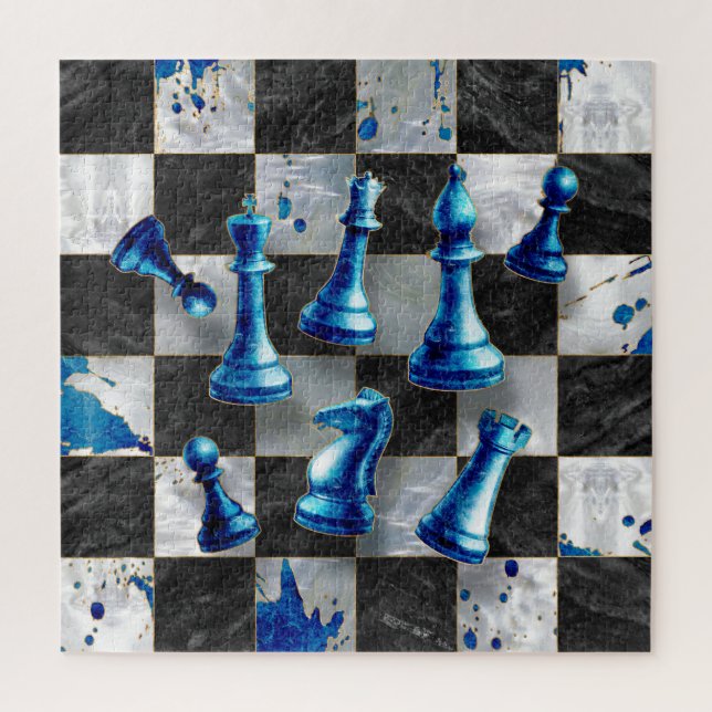 Puzzle Échecs Art Abstrait - Marbre Bleu (Vertical)