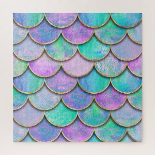 Puzzle Échelles de sirène : motif d'onde aquarelle.
