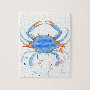 Puzzle Éclaboussure de peinture de crabe bleu d'aquarelle