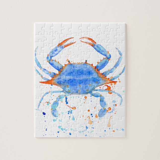 Puzzle Éclaboussure de peinture de crabe bleu d'aquarelle (Vertical)