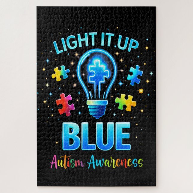 Puzzle Éclairer en bleu pour la sensibilisation à l'autis (Vertical)