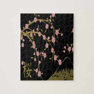 Puzzle Écran japonais or rose Sakura noir