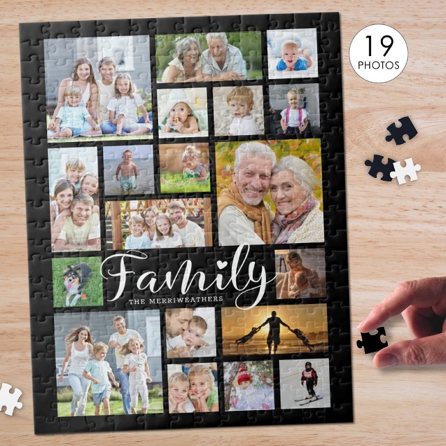 Puzzle Écriture FAMILIALE Moderne Photo Collage Nom Noir (Créateur téléchargé)