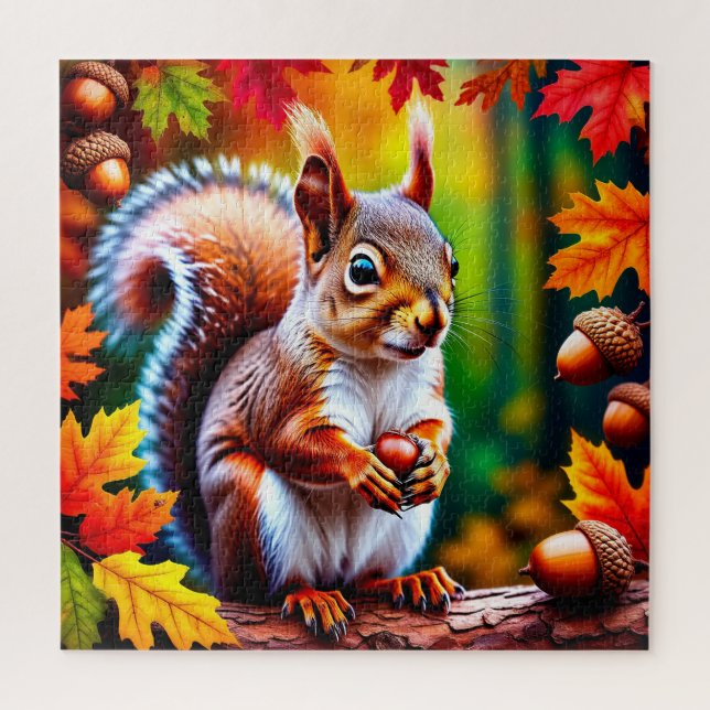 Puzzle Écureuil de dessin animé adorable dans une forêt (Vertical)