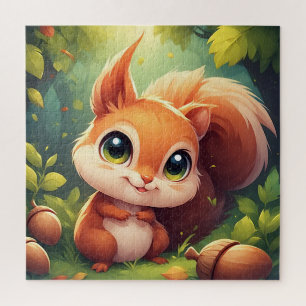 Puzzle Écureuil de dessin animé adorable dans une forêt