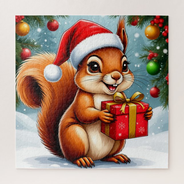 Puzzle Écureuil de dessin animé avec cadeau de Noël, plai (Vertical)