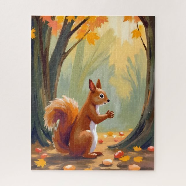 Puzzle Écureuil de forêt | Aquarelle d'animal d'automne A (Vertical)