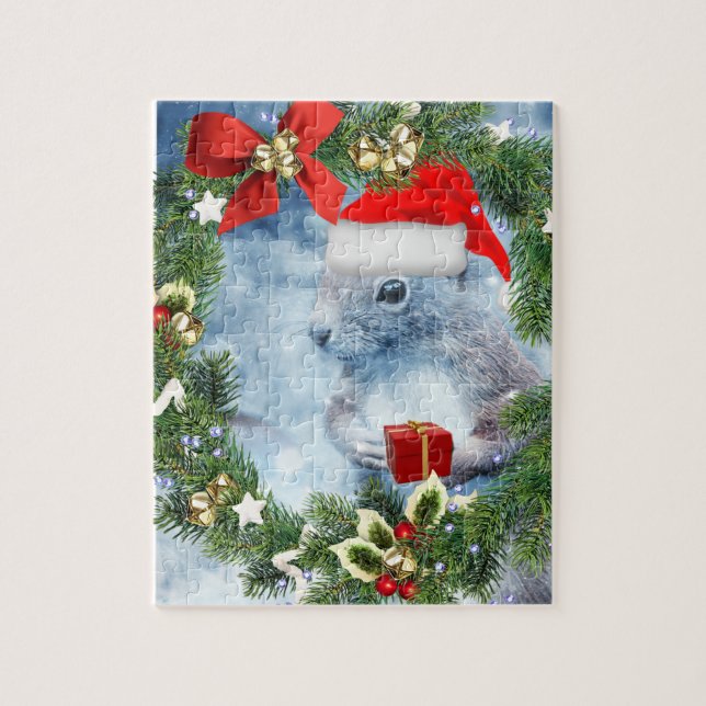 Puzzle Écureuil de Noël avec casse-tête de couronne de fê (Vertical)