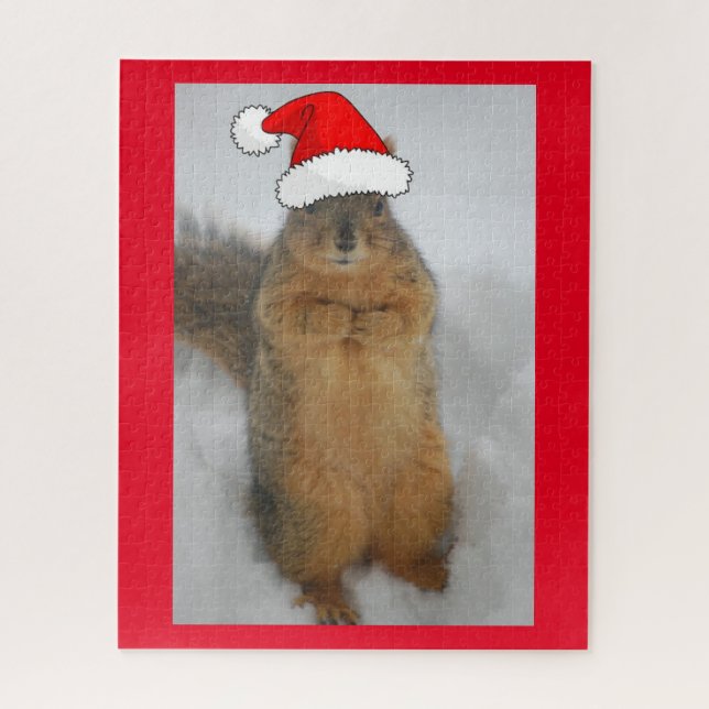 Puzzle Écureuil de Noël avec le chapeau de Noël (Vertical)
