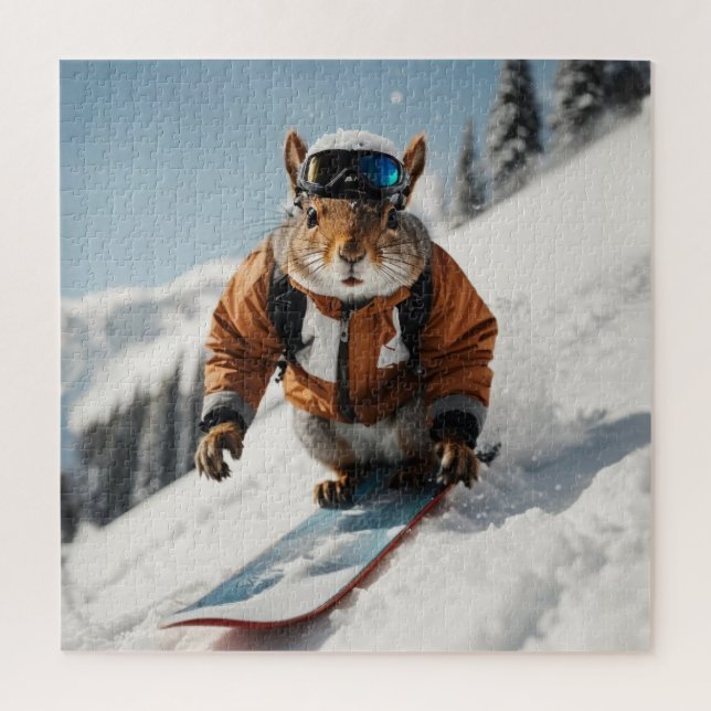 Puzzle Écureuil de snowboard Heure d'hiver Animaux Whimsi (Vertical)
