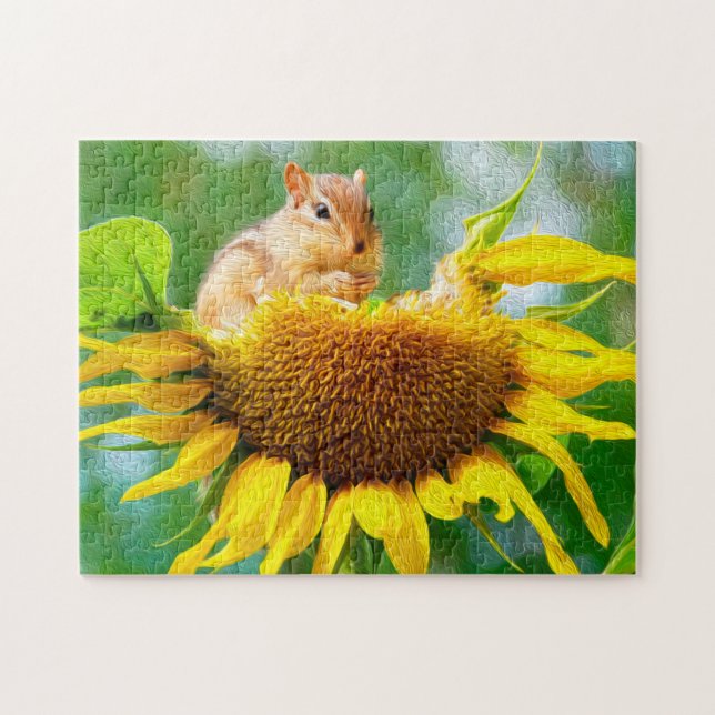 Puzzle Écureuil mangeant une photo/peinture de tournesol  (Horizontal)