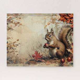 Puzzle Écureuil vintage et glands en automne 16x20