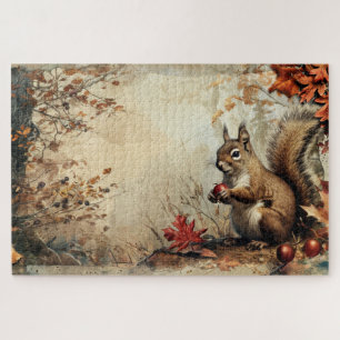 Puzzle Écureuil vintage et glands en automne 20x30