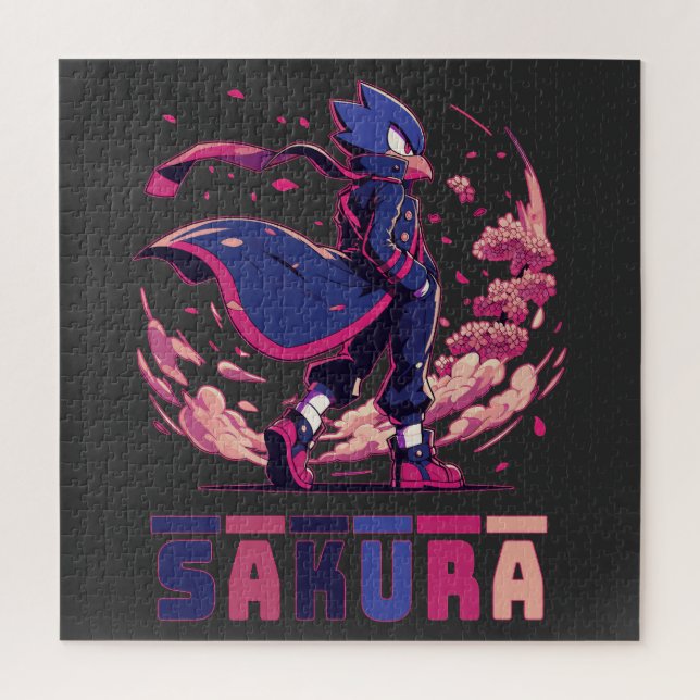Puzzle Edgy Sakura Warrior Bird Anime Illustration (Vertical)