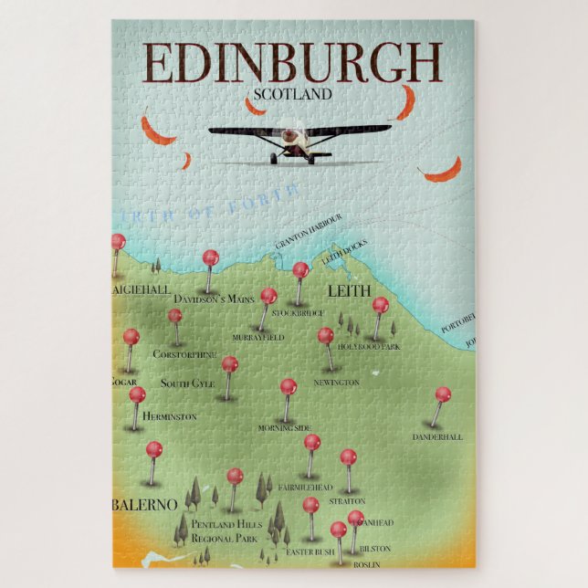Puzzle Edinburgh Scotland vintage style map poster print (Vertical)