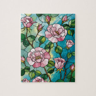 Puzzle Effet de vitrail floral Fleurs roses Botanique