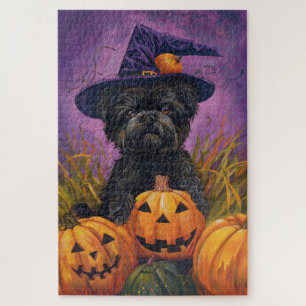 Puzzle Éffrayant Affenpinscher Halloween sorcière et Citr