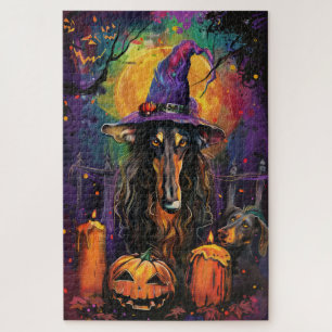 Puzzle Éffrayant Afghan Hound Halloween sorcière et Citro