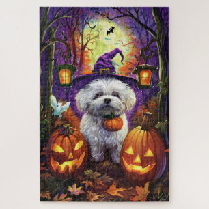Puzzle Éffrayant Bichon Frise Halloween sorcière et Citro
