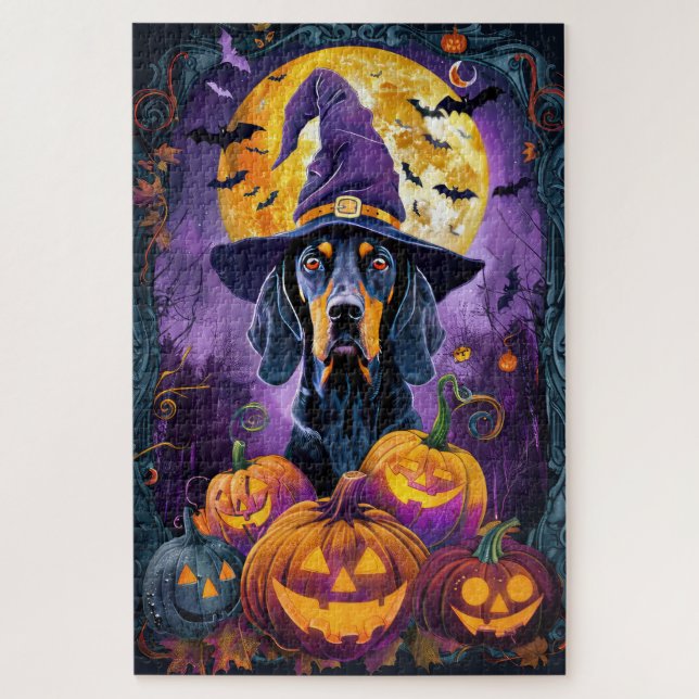 Puzzle Éffrayant Bluetick Coonhound Citrouille de sorcièr (Vertical)