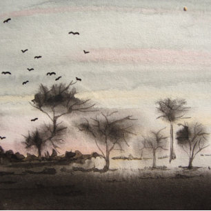 Puzzle Éffrayant bois noir arbres coucher de soleil paysa