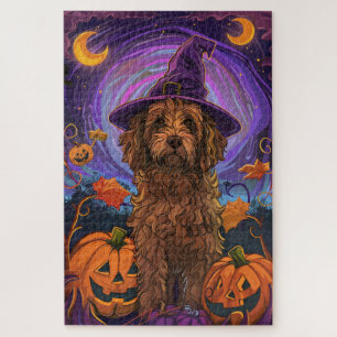 Puzzle Éffrayant Goldendoodle Chien Halloween Citrouille