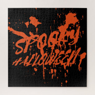 Puzzle Éffrayant Halloween Splash Rétro Rouge Orange Horr