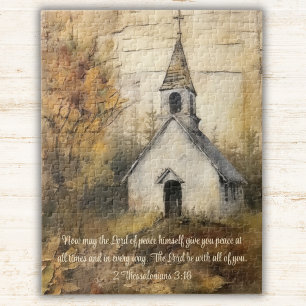 Puzzle Eglise Bois d'automne Aquarelle Écriture Religieux