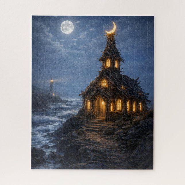 Puzzle Église côtière éclairée par la lune - 520 pièces  (Vertical)