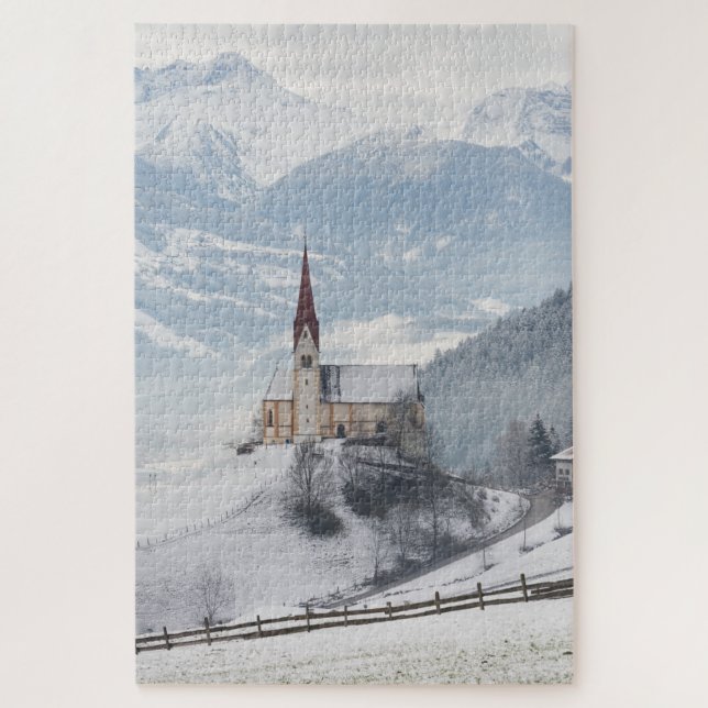 Puzzle Église dans un paysage alpin d'hiver (Vertical)