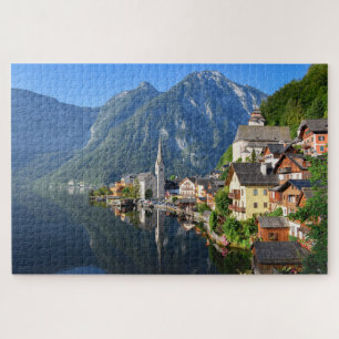 Puzzle Église et village de Hallstatt, Autriche avec Alpe