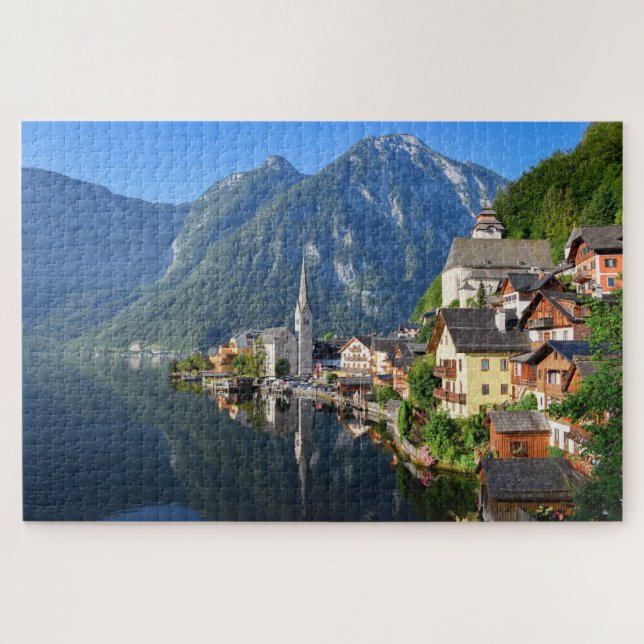 Puzzle Église et village de Hallstatt, Autriche avec Alpe (Horizontal)