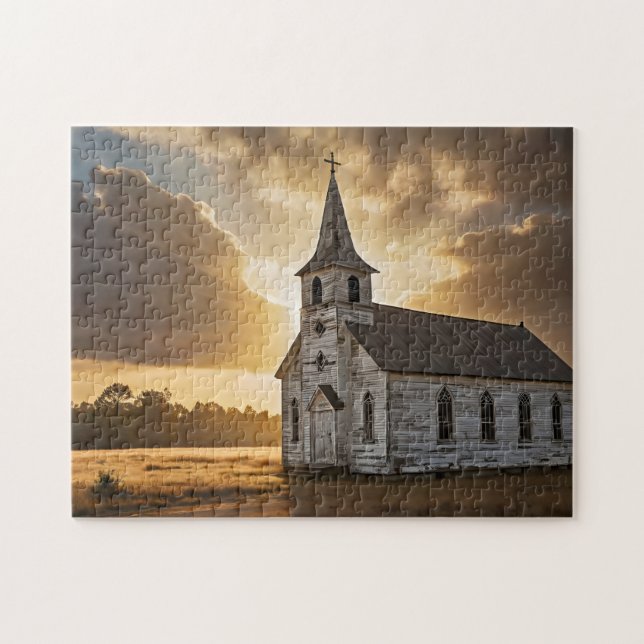 Puzzle Église rurale Sunrise Campagne chrétienne (Horizontal)
