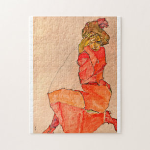 Puzzle Egon Schiele - Une femme agenouillée en robe roug