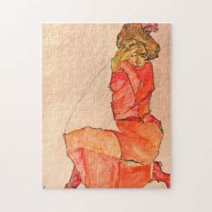 Puzzle Egon Schiele - Une femme agenouillée en robe roug