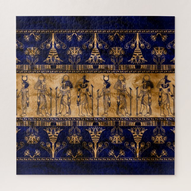 Puzzle Egyptian Gods and Ornamental border -blue gold (Vertical)