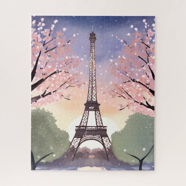 Puzzle Eiffel Tower in Bloom | Paris France Watercolor (Vertical)