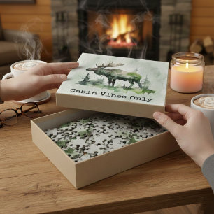 Puzzle Élan aquarelle rustique personnalisé Famille Forêt