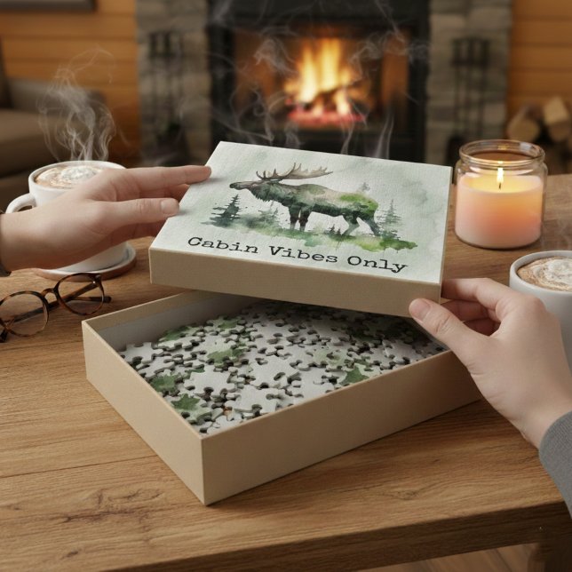 Puzzle Élan aquarelle rustique personnalisé Famille Forêt (Créateur téléchargé)