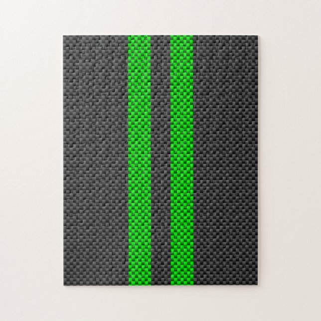 Puzzle Electric Green Carbon Fiber Style Racing Stripes (Vertical)