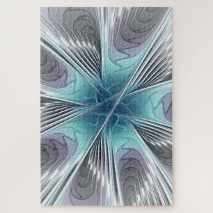 Puzzle Elégance Moderne Bleu Gris Blanc Fractage Art Flow