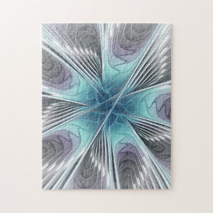 Puzzle Elégance Moderne Bleu Gris Blanc Fractage Art Flow