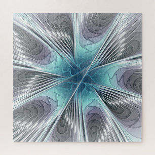 Puzzle Elégance Moderne Bleu Gris Blanc Fractage Art Flow