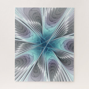 Puzzle Elégance Moderne Bleu Gris Blanc Fractage Art Flow