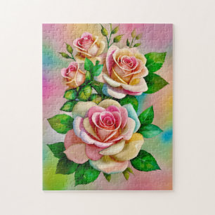 Puzzle Elégance Rose rose et jaune Aquarelle Pastel