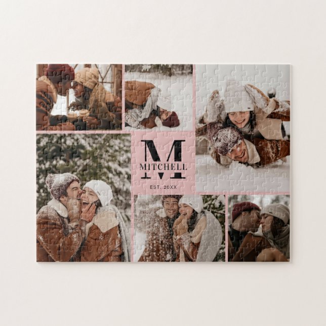 Puzzle Élégant Blush Pink Famille 6 Photo Collage de phot (Horizontal)